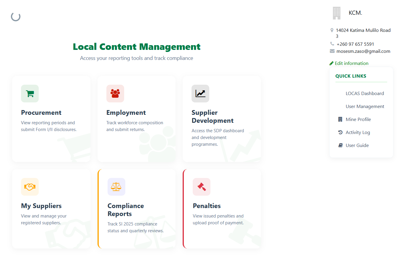 Your LOCAS Dashboard