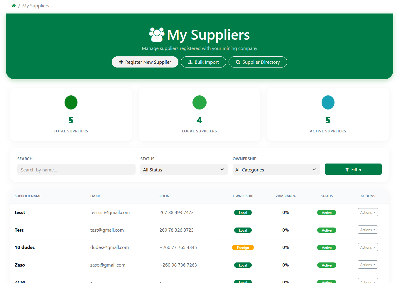 My Suppliers List