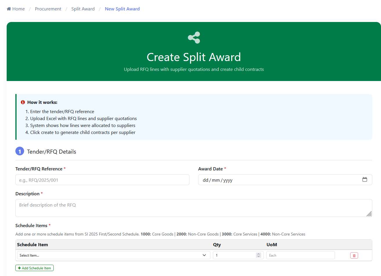Creating a Split Award